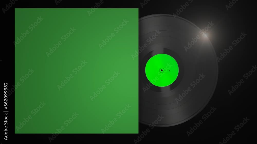 A vinyl record disc is spinning. Ideal for looping to a track of music for any length of time with a simple edit loop. Key out green to add artwork 