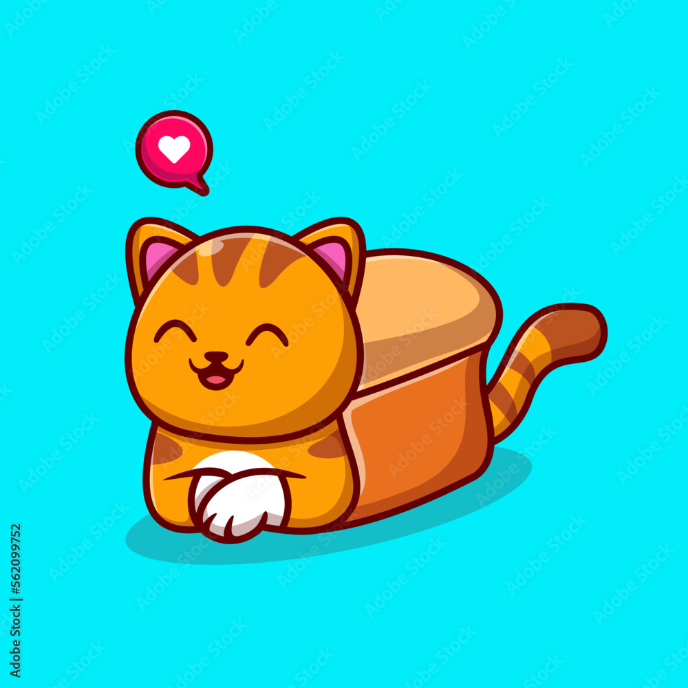 Cute Cat Bread Cartoon Vector Icon Illustration. Animal Food Icon