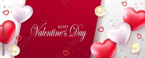 Festive card with Valentine's Day, gorgeous shiny hearts.