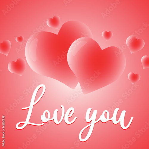 Beautiful banner with an illustration of gradient white and red hearts and inside the inscription I love you