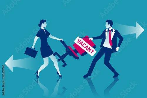 Competition for the vacancy. Business rivalry concept. Fight for a chair and position. Man and woman competitor fight for a job. Human resources. Vector illustration flat design. Career office.