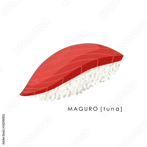 Tuna sushi nigiri on white background. Maguro nigiri. Traditional Japanese food. Vector clipart.