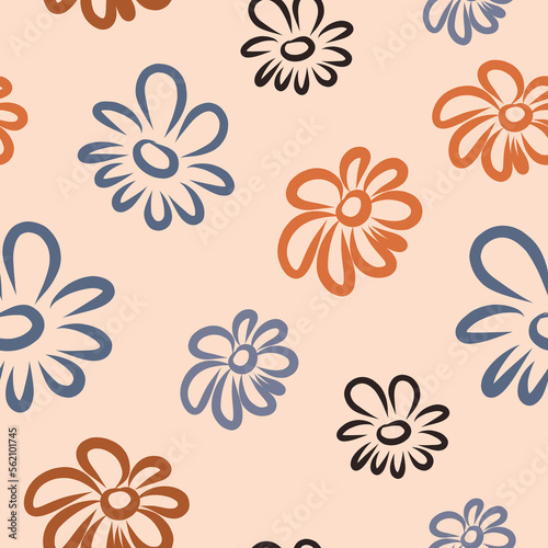 A set of hand-drawn colors highlighted on a white background. Colored daisies with a marker  a pattern for design.