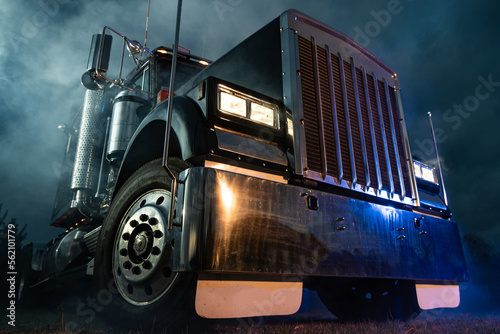 Retro Semi Truck Tractor Night Time Illumination