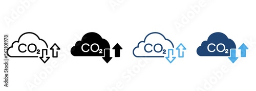 Carbon Dioxide Pollution in Air Line and Silhouette Icon Color Set. Reduction Greenhouse Pictogram. CO2 with Cloud Emission Gas Symbol Collection on White Background. Isolated Vector Illustration