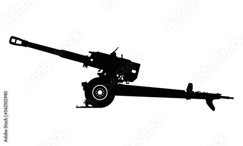 Military Howitzer Gun Silhouette, Land Force, Cannon Army Weapon Long-ranged Artillery Gun Mortar