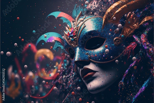 Illustration of a carnival mask. "AI"