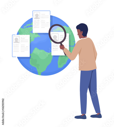 Man searching opportunities to work abroad semi flat color vector character. Editable concept. Full body person on white. Simple cartoon style illustration for web graphic design and animation