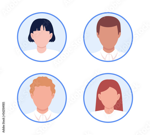 Office workers semi flat color vector character avatars set. Job seekers. Editable circle icons with people faces on white. Simple cartoon style illustration pack for web graphic design and animation