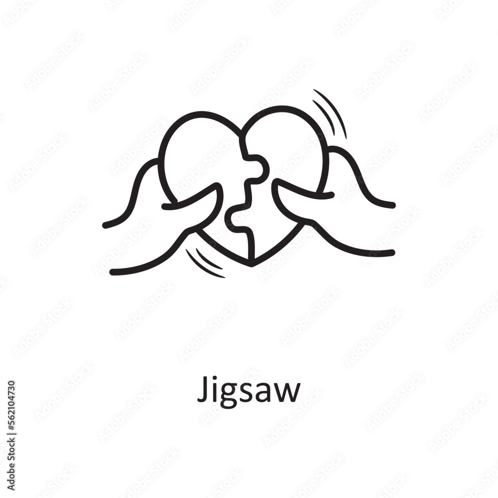 Jigsaw vector outline hand draw Icon design illustration. Valentine Symbol on White background EPS 10 File