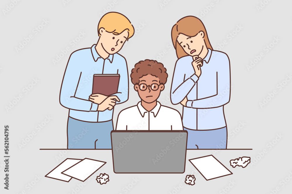 Frustrated employee work on laptop have problems Frustrated employee work on laptop have problems