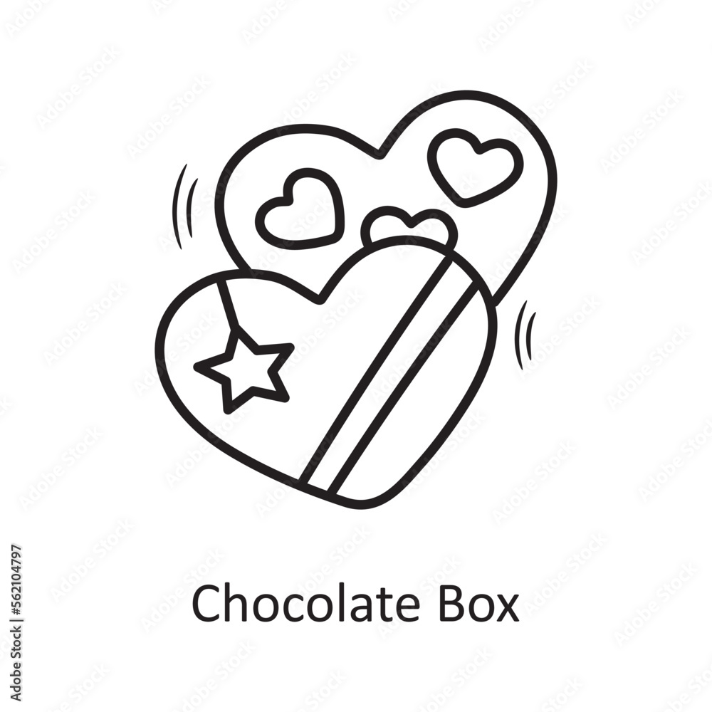 Chocolate Box vector outline hand draw Icon design illustration. Valentine Symbol on White background EPS 10 File