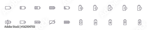 Battery concept. Collection of modern high quality battery line icons. Editable stroke. Premium linear symbol for web sites, flyers, banners, online shops and companies.