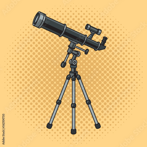 Old telescope pinup pop art retro vector illustration. Comic book style imitation.
