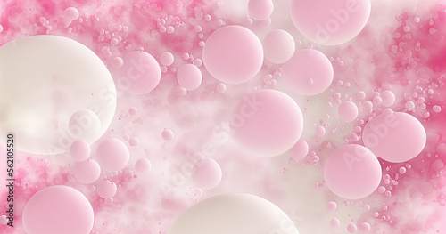 Pink and white background with a lot of bubbles. Generative AI.
