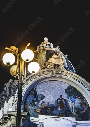 Old Fashioned Street Lights Outside Prague's Municipal House Concert Hall photo