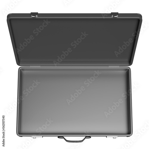 3d Empty black briefcase isolated. top view, investment or business finance concept, 3d render illustration photo