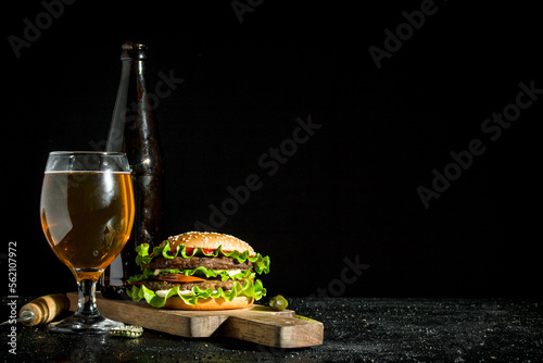 Burger with beer.