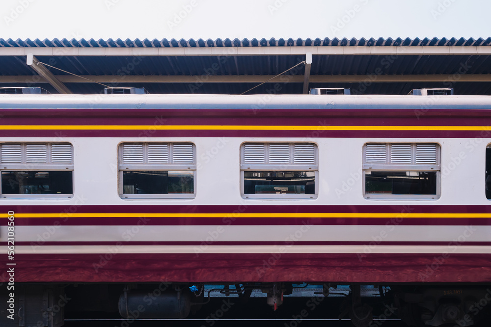 Side view of the window of the antique train, classic and vintage style Side view of the window of the antique train, classic and vintage style