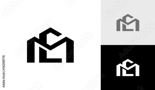 Letter MC or CM with house shape logo design vector