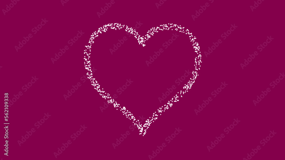 Red heart with iridescent fringe of particles viva magenta bg. Abstract festive backdrop for advertise, text, Valentine