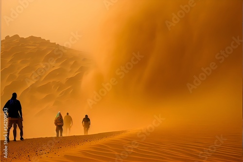Sandstorm with people walking.. Generative AI