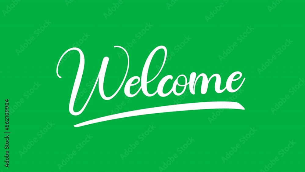 welcome animation text in white color on green screen.