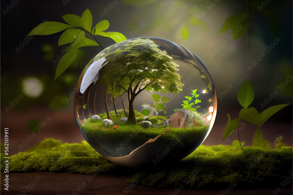 Eco-friendly environment and Earth Day with a glass globe. Generative AI