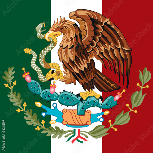 Mexico  coat of  arms on the national flag  vector illustration