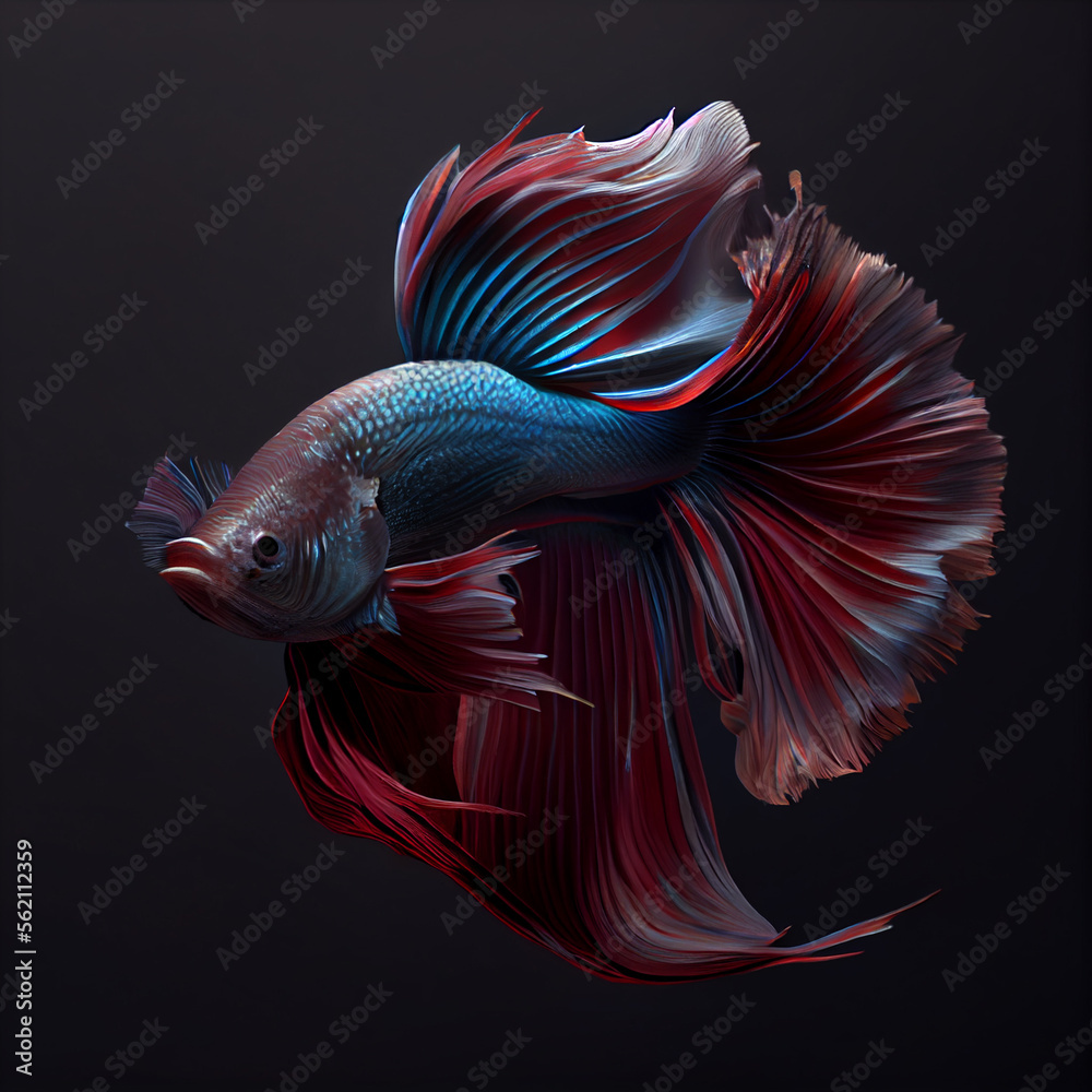 Fototapeta premium Siamese fighting fish (Betta splendens). Freshwater fish native to Southeast Asia, Cambodia, Laos, Myanmar, Malaysia, Indonesia, Thailand, and Vietnam. Most popular aquarium fish in the world.