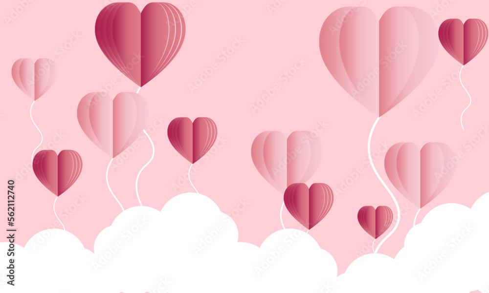 Vector illustration Love. Paper elements in shape of heart flying background. Vector symbols of love for card Valentine's day , birthday greeting card design.