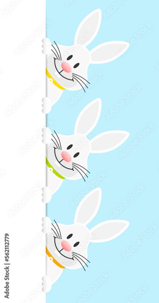 Fototapeta premium 3 Weiße Osterhasen Banner Vertikal Gelb/Grün/Orange Himmel