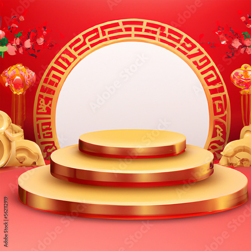3d chinese new year product podium Background Design