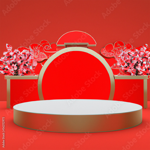 3d chinese new year product podium Background Design
