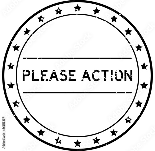 Grunge black please action word round rubber seal stamp on white background
