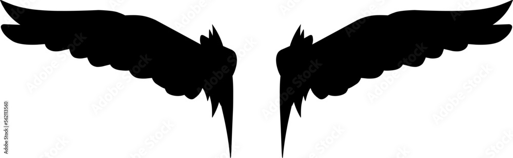Black wing shape. Black wing badge. Wing element. Black wing illustration