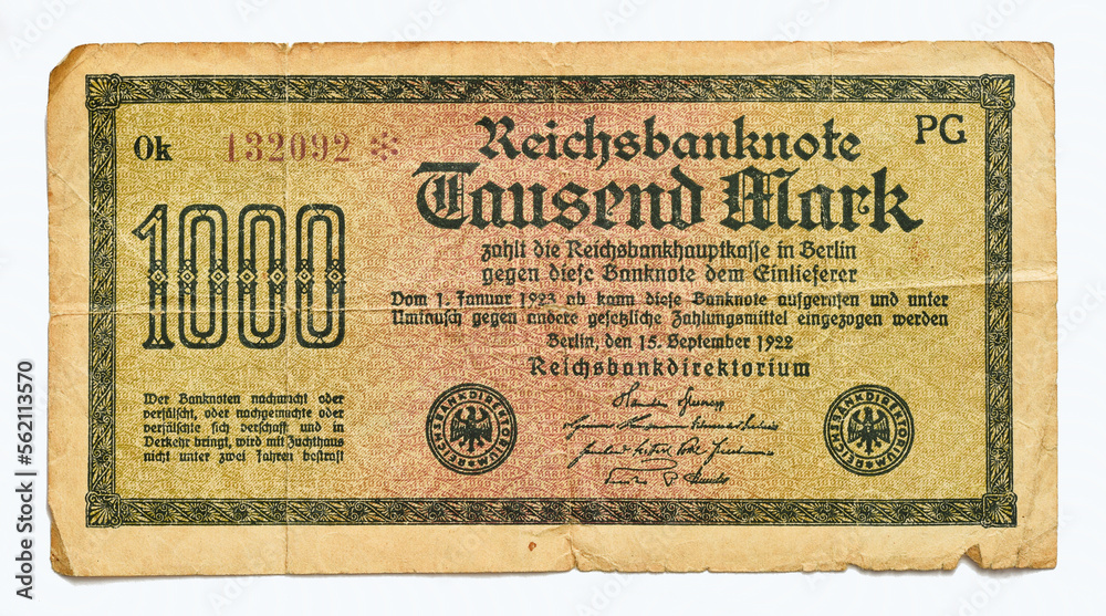 Den Helder, Netherlands. January 2023. Old German rentemarksfrom the time of hyperinflation Den Helder, Netherlands. January 2023. Old German rentemarksfrom the time of hyperinflation