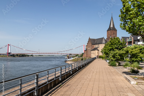 Rhine promenade in the German town of Emmerich with a view of the bridge over the river Rhine.