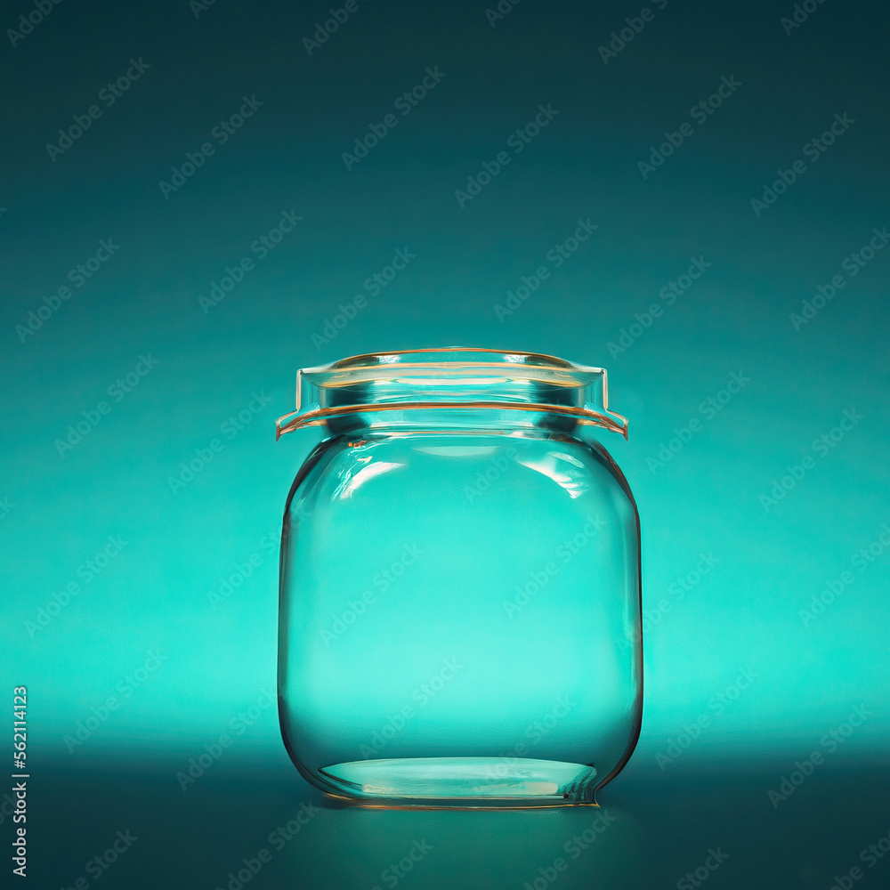 Empty closed glass jar at night with green glow and copy space for small objects or text generative ai illustration Empty closed glass jar at night with green glow and copy space for small objects or text generative ai illustration