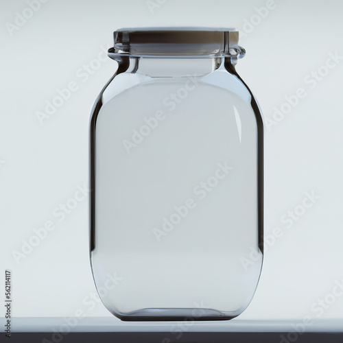 Large empty closed glass jar in grey and white with copy space for your objects, animals or text generative ai illustration