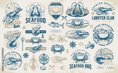 Sea food set logotypes colorful