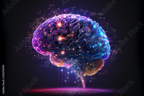 Fotografia Human brain showing Intelligent thinking processing through the concept of a neu