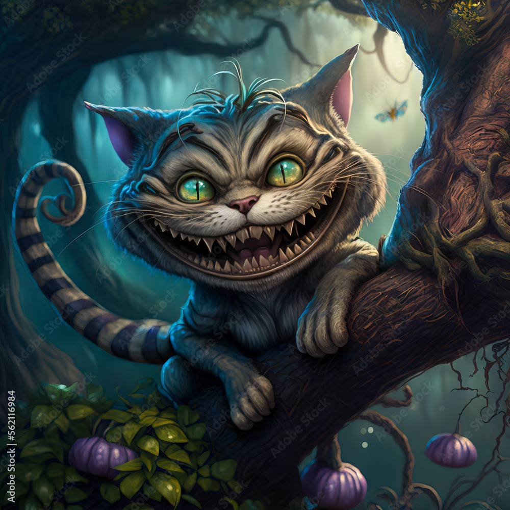 Cheshire Cat From Alice In Wonderland Perched On The Branch of a Tree  Stock-illustration | Adobe Stock