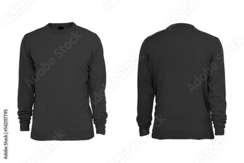 Black Long Sweatshirt technical fashion mockup template front and back views. Fleece jersey sweatshirt sweater jumper for men's and boys. Black sweatshirt sweater jumper pullover mockup. 3d rendering. © Leyla