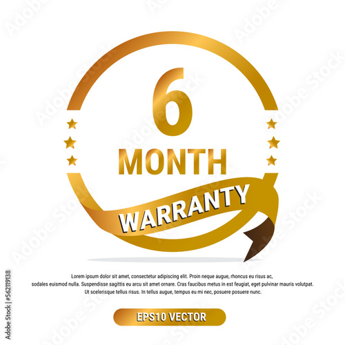 6 month warranty golden badge isolated on white background. label guarantee