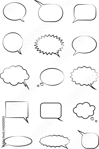 Set of blank empty white speech bubbles on isolated white background. Vector illustration.