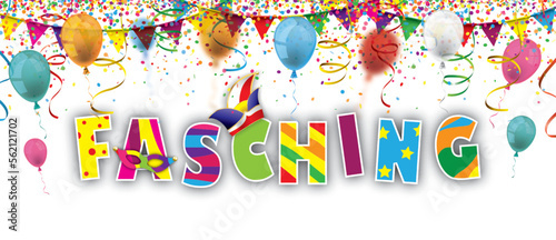 Fasching Banner mit bunten Luftballons und Konfetti photo