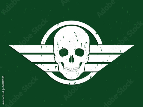 white grunge military winged skull symbol / vector illustration