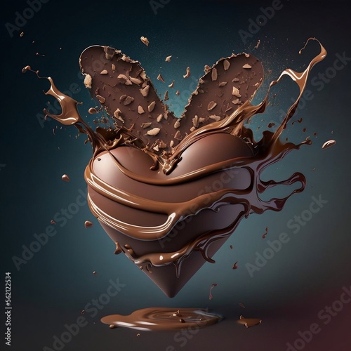 Delicious Flying Chocolate Heart - Perfect for Valentine's Day. Generative AI