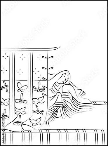 筆書きの百人一首　持統天皇